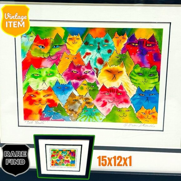 “TUTI FRUITI” Whimsical Cat Art Print By CATMANDREW Drew Strouble 16x12x1 RARE! - Picture 1 of 10